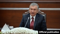 Президент Узбекистана Шавкат Мирзияев на брифинге в Ташкенте, 11 марта 2021 года.
