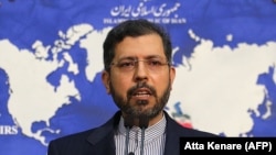 IRAN -- Iranian foreign ministry spokesman Saeed Khatibzadeh speaks during a press conference in Tehran, February 22, 2021