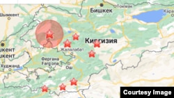 Жер титирөө сезилген аймактар. Сейсмология институтунун маалыматы. 