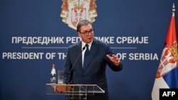 Predsednik Srbije Aleksandar Vučić na zajedničkoj konferenciji za medije sa predsednicom Evropske komisije Ursulom fon der Lajen u Beogradu, 31. oktobra 2022. 