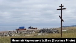 Pontoons in Nyonoksa damaged during an explosion at a Russian naval test range. 
