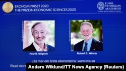 Америкалык экономисттер Пол Милгром менен Роберт Уилсон. 12-октябрь, 2020-жыл.