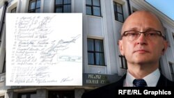 Подписи депутатов на заявлении и Сергей Кириенко, коллаж