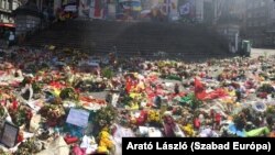 Virágszőnyeg a brüsszeli belvárosban a 2016-os terrortámadások első évfordulóján, 2017. március 22-én