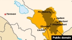 Карта Нагірного Карабаху і прилеглих до неї колишніх азербайджанських територій, які в даний час знаходяться під вірменським контролем