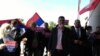 Serbia -- Opposition leader Bosko Obradovic, with Dveri movement MPs protested outside Serbia’s Parliament main entrance, May 5, 2020, Belgrade