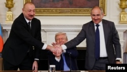 Ильхам Алиев, Дональд Трамп и Никол Пашинян (8 августа)