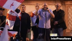 Паата Манджгаладзе, Паата Бурчуладзе, Муртаз Зоделава и Лаша Беридзе на акции 4 октября в Тбилиси