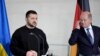 Președintele ucrainean Volodimir Zelenski, la conferința de presă de după întrevederea cu cancelarul german Olaf Scholz, de la Berlin.
