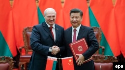 Президент Китаю Сі Цзіньпін (праворуч) був першим з іноземних лідерів, хто привітав Лукашенка як переможця президентських виборів у серпні (про що оголосила ЦВК Білорусі – з чим не погоджуються протестувальники, білоруська опозиція, США, ЄС та інші країни)
