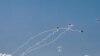 Rachete lansate din sudul Libanului, interceptate de sistemul de apărare aeriană Iron Dome al Israelului deasupra regiunii Galileea Superioară din nordul Israelului, pe 18 septembrie 2024. 