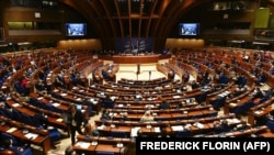 Президентът на Украйна Володимир Зеленски говори пред Парламентарната асамблея на Съвета на Европа. Снимката е от октомври 2022 г.