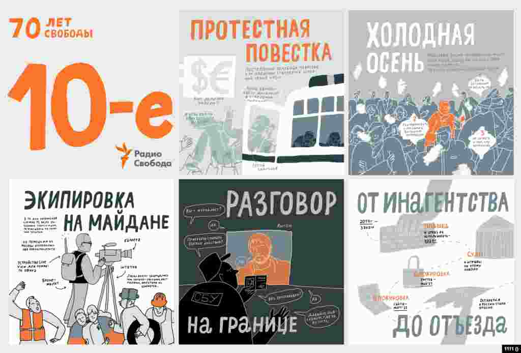 Смотрите картинки и слушайте седьмой эпизод подкаста "70 лет Свободы", посвященный 2010-м и 2020-м годам - работа на протестах, в судах и в зоне военных действий, иноагентство и закрытие бюро в Москве