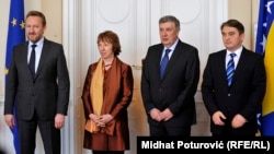 Cahterine Ashton u Sarajevu sa članovima Predsjedništva BiH, mart 2014.