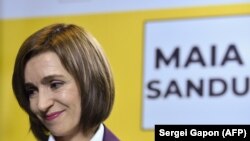 Maia Sandu 2020. november 16-án Chisinauban nyilatkozik a sajtónak.