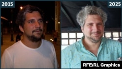 Марк Кекесі на залізничному вокзалі в Сегеді 29 серпня 2015 року та на недавній фотографії