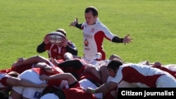 Эпизод матча Грузия-Россия. "Дирижер" Ираклий Абусеридзе