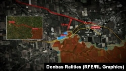 Логістичні шляхи поблизу Котлиного. Пунктирна лінія – залізничне полотно, суцільна – автомобільні дороги