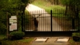 A deer in the entrance of a private hunting resort near Alcsútdoboz, Viktor Orbán's home village.