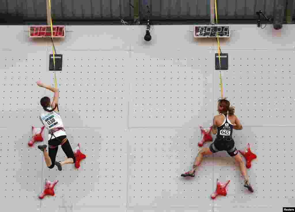 Құзға өрлеу жарысында қазақстандық Әсел Марленова (ақ формада)&nbsp; бесінші нәтиже көрсетті.