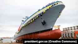 Corveta ucraineană din clasa „Hetman Ivan Mazepa” în ziua lansării. Istanbul, Turcia, 2 octombrie 2022.