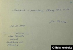 Semnătura lui Jan Patocka pe Charta 77