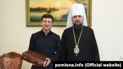 Глава Православної церкви України Епіфаній і президент України Володимир Зеленський. Київ, 30 квітня 2019 року