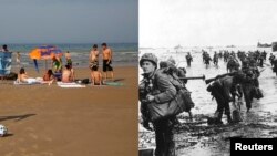 На Omaha beach під час висадки союзних військ 6 червня 1944 і фото того ж самого місця сьогодні