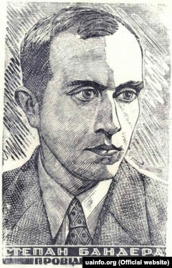 Портрет Степана Бандери. Дереворит Ніла Хасевича, портретна серія