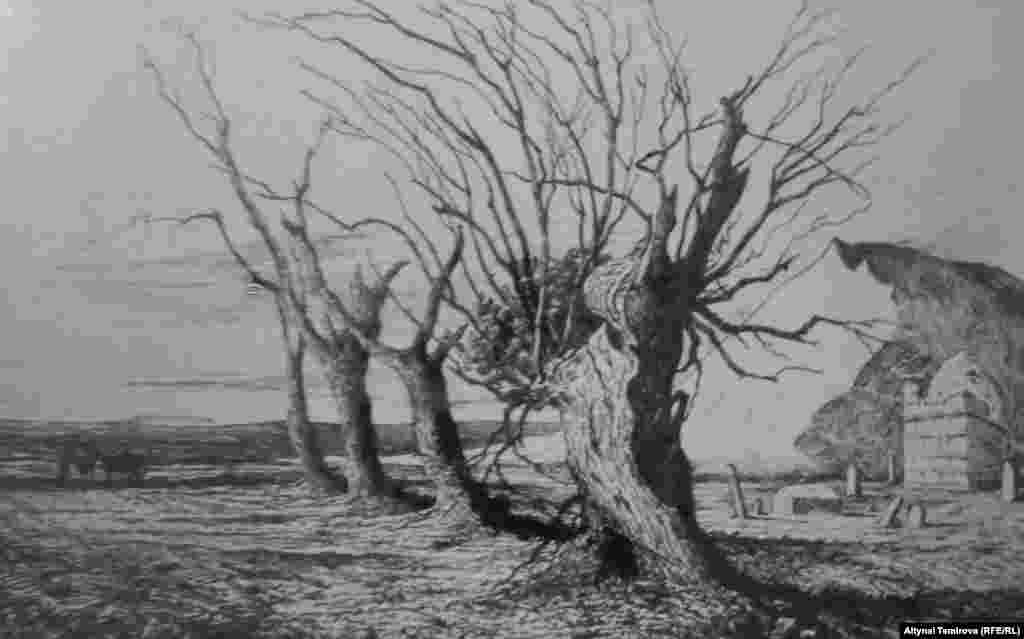 &quot;Ханга Баба мазары&quot;. Ондон ашык бөлмөсү бар бул таштан курулган үйдө, бир кезде Ханга Баба деген адам жашаптыр. Тегерегиндеги куураган тыт дарактары бир кезде бак-шактуу жер болгонун далилдейт, -деп сүрөттөгөн Бронислав Залесский.&nbsp;