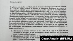 Documentul Ministerului Dezvoltării referitor la suspendarea finanțării proiectelor incluse în programul „Anghel Saligny”.