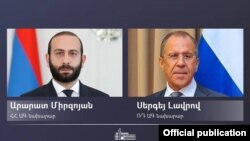 Министр иностранных дел Армении Арарат Мирзоян (слева) и  министр иностранных дел России Сергей Лавров