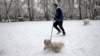 Beware of the dangerous animal! A man walks his dog in a park in central Tehran.