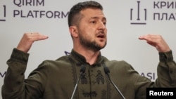 Ukraine's President Zelenskiy attends a news conference in Kyiv