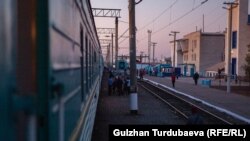 “Казакстан темир жолуна" караштуу поезддер. Иллюстрациялык сүрөт.