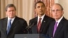 President Barack Obama (center) announces Holbrooke's (left) role for Afghanistan and Pakistan, along with envoy for the Middle East George Mitchell on January 22.