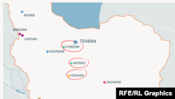 Соққы жасалған Ирандағы үш ядролық нысан. Ағылшын тілінде.