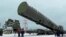 Russia's Sarmat intercontinental missile is shown off to media at an undisclosed location in Russia on March 1, 2018.