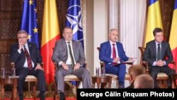 Patru dintre cei candidați prezenți: Silviu Predoiu, John Ion Banu, Daniel Funeriu și Nicușor Dan.