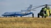 The plane transporting European Commission President Ursula von der Leyen and her staff lifts off from the tarmac of Mihail Kogalniceanu Air Base near Constanta, Romania, on September 1.