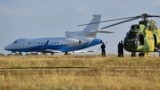 The plane transporting European Commission President Ursula von der Leyen and her staff lifts off from the tarmac of Mihail Kogalniceanu Air Base near Constanta, Romania, on September 1.