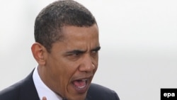 Барак Обама під час виступу під відкритим небом у центрі Праги. 5 квітня 2009 р.