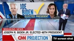  CNN anunță victoria democratului Joe Biden în alegerile prezidențiale, 7 noiembrie 2020.