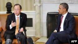 Американскиот претседател Барак Обама на состанокот во Белата Куќа со генералниот секретар на Обединетите нации Бан Ки Мун 