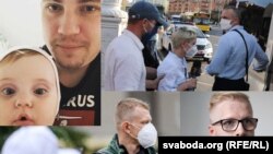 A Szabad Európa több letartóztatott belarusz munkatársa közt látható Ihar Loszik kislányával (a kép bal sarkában). 