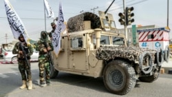 Taliban fighters pose in Ghazni on August 15, the fourth anniversary of the group seizing power in Afghanistan. 
