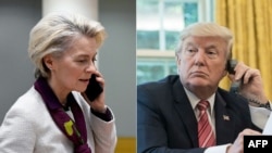 Preşedintele SUA, Donald Trump (în dreapta) şi preşedinta Comisiei Europene, Ursula von der Leyen, au avut o discuţie telefonică, recent, pe marginea tarifelor americane pentru mărfurile UE. 
