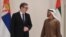 Predsednik Srbije Aleksandar Vučić sa prestolonaslednikom Mohamedom bin Zajedom Al-Nahjanom tokom Vučićeve Ujedinjenim Arapskim Emiratima, 11. mart 2021.