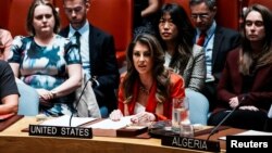 Diplomatja amerikane, Morgan Ortagus, flet gjatë një mbledhjeje të Këshillit të Sigurimit të Kombeve të Bashkuara për situatën në Gazë, në Nju Jork, 18 shtator 2025.