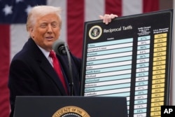 Президент Дональд Трамп выступает на мероприятии, посвященном объявлению новых тарифов, в Розовом саду Белого дома 2 апреля 2025 года, в Вашингтоне
